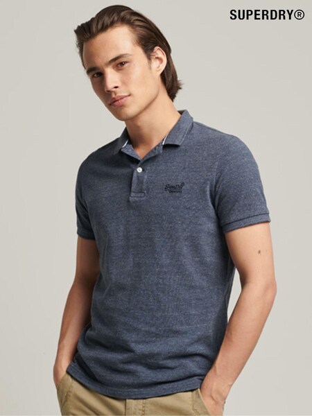 Superdry Blue Grey Marl Classic Pique 100% Cotton Polo Shirt (A89621) | €21