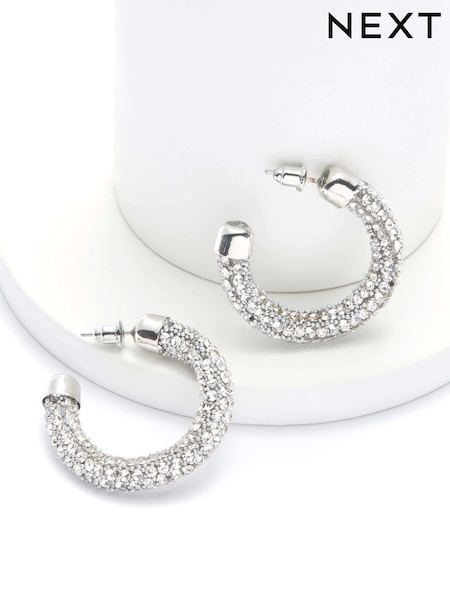 Silver Tone Glitter Hoop Earrings (A89649) | €8
