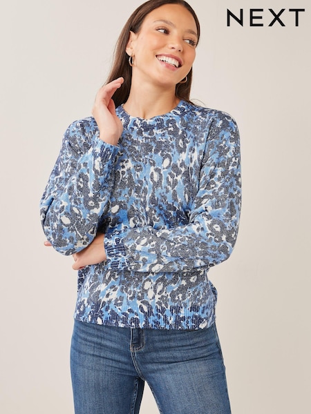 Blue Animal Print Next Cosy Crew Neck Jumper (A89681) | € 12