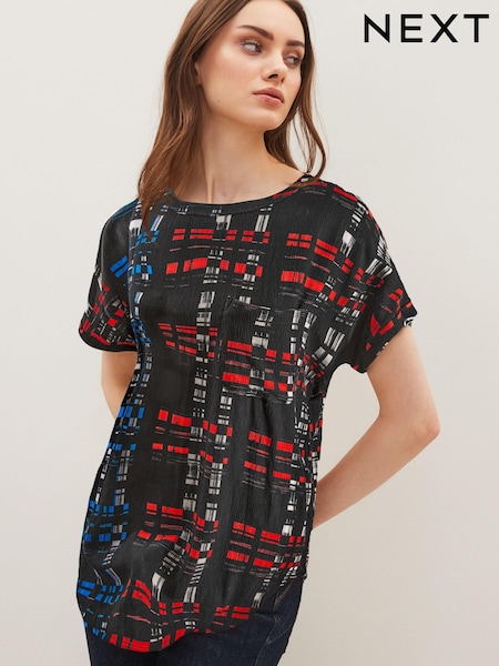 Black/Navy/Red Check Short Sleeve Curved Hem T-Shirt (A89854) | €4