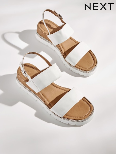 White Standard/Wide Fit Forever Comfort® Leather Sport Bling Wedges (A8T995) | $55