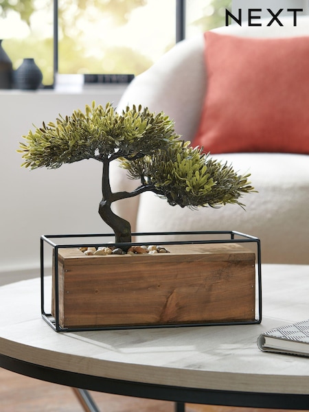 Green Artificial Bonsai Tree In Bronx Wood Pot (A90061) | €32