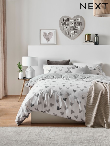 Grey Heart Reversible Duvet Cover and Pillowcase Set (A90095) | €18 - €39