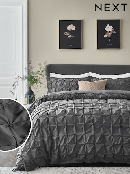 Charcoal Grey Textured Pleats Duvet Cover And Pillowcase Set (A90096) | €16 - €33