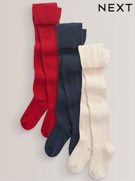 Rdeča/mornarsko modra/kremna - Cotton Rich Cable Tights 3 Pack (A90965) | € 14 - € 20