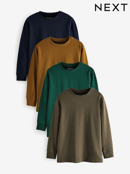 Hellbraun/Khakigrün - Long Sleeve Cosy T-Shirts 4 Pack (3-16yrs) (A90968) | 19 € - 25 €