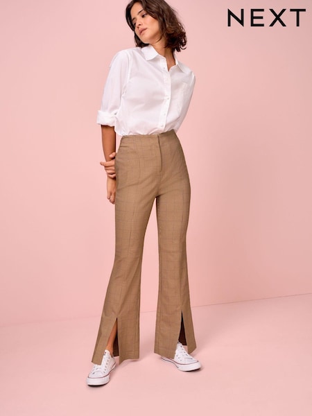 Brown Check Smart Front Split Flare Trousers (A91393) | €14