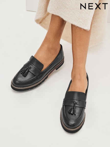 črna - Forever Comfort® Leather Tassel Chunky Loafer Shoes (A92116) | € 32