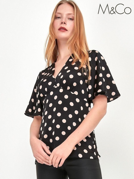M&Co Black Polka Dot Satin Top (A92722) | € 13