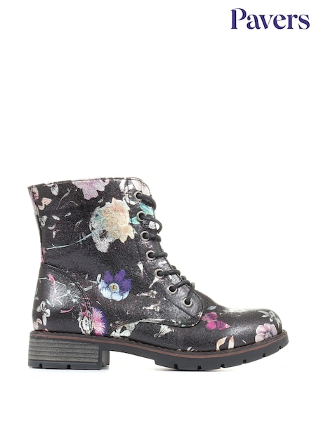 Pavers Black Multi Ladies Lace Up Ankle Boots (A93015) | €64