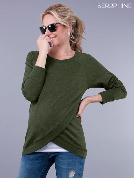 Seraphine Green Cotton Blend Maternity And Nursing Sweatshirt (A93801) | ‏172 د.إ.‏
