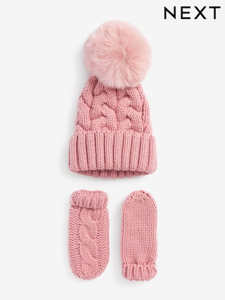 Розовый - 2 Piece Knitted Hat And Mittens Set (3mths-6yrs) (A95502) | €5 - €6