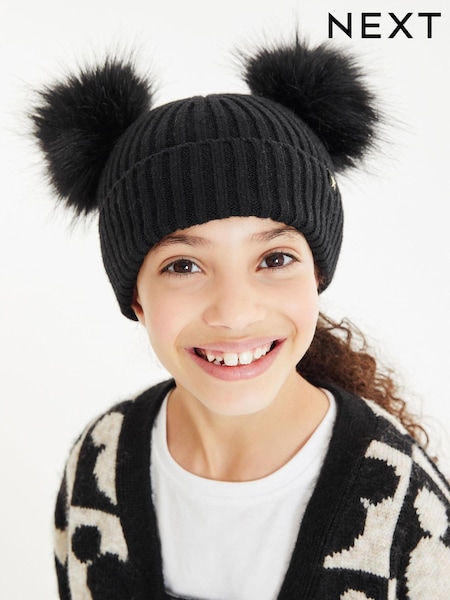 črna - Double Pom Pom Rib Beanie Hat (3-16yrs) (A95562) | € 6 - € 9
