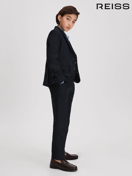 Reiss Navy Kin 3-9 yrs Slim Fit Single Breasted Linen Blazer (A95764) | 720 QAR