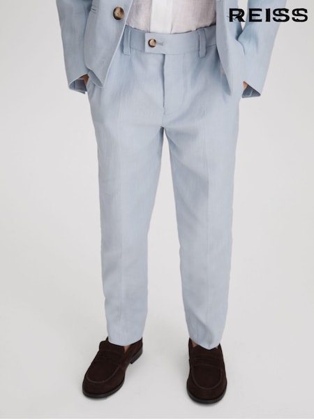 Reiss Soft Blue Kin 13-14 yrs Slim Fit Linen Adjustable Trousers (A95765) | 353 QAR