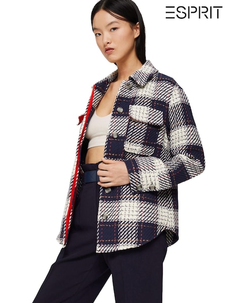 Esprit Navy Blue Checked Over Coat (A95827) | €66