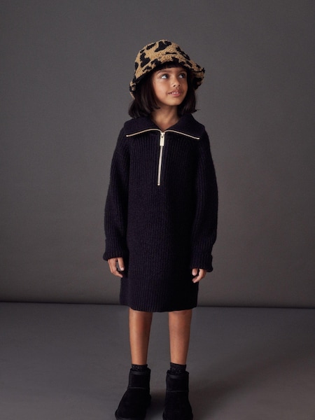 Черный - Half Zip Knitted Jumper Dress (3-16yrs) (A96815) | €14 - €17