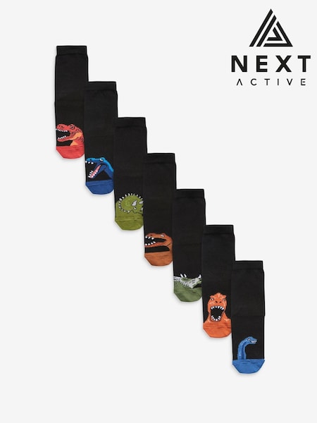 Schwarz mit Dino - Cotton Rich Socks 7 Pack (A96863) | 13 € - 16 €