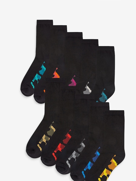 Cushioned Footbed Black Camouflage Cotton Rich Socks 10 Pack (A96867) | AED45 - AED52