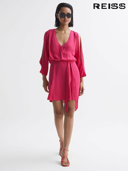 Reiss Bright Pink Anna Open Back Split Sleeve Mini Dress (A96977) | €84