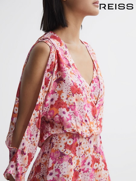 Reiss Pink Annalisa Open Back Split Sleeve Mini Dress (A96981) | €285