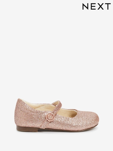 Pale Pink Glitter Standard Fit (F) Mary Jane Occasion Shoes (A97676) | €5
