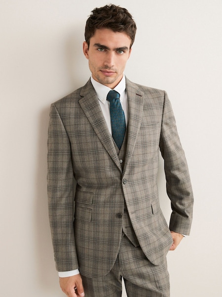 Taupe Brown Slim Fit Check Suit: Jacket (A98008) | €37