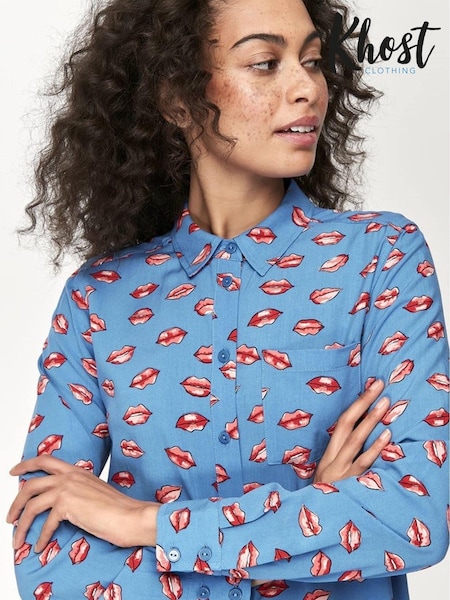 Khost Blue Clothing Lips Print Long Sleeve Shirt (A98083) | €16