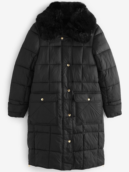 Black Quilted Coat with Faux Fur Collar (A98139) | €68