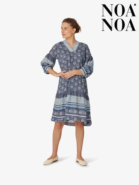 Noa Noa Blue Long Sleeved Sheer Tencel Dress (A98556) | €114
