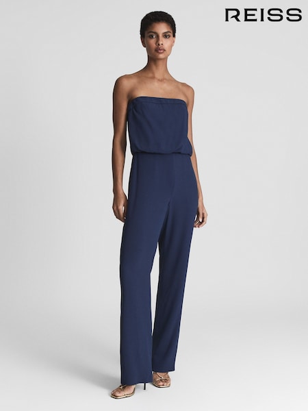 Reiss Navy Janine Bandeau Wide Leg Jumpsuit (A98581) | €385