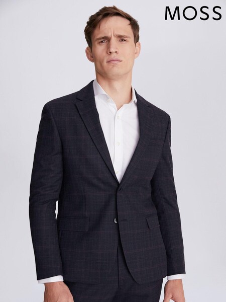 MOSS Slim Fit Navy Blue and Pink Check Suit (A98597) | €37