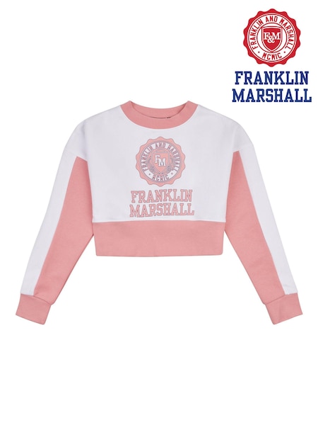 Franklin & Marshall White Cropped Deep Hem BB Crew Sweatshirt (A98631) | €8 - €12