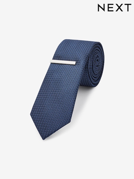 Mornarsko modra - Textured Tie And Clip Set (A98765) | € 6