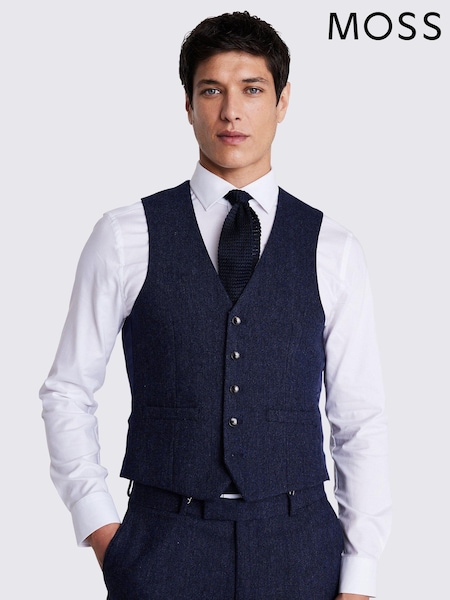 MOSS Blue Slim Fit Donegal Suit Waistcoat (A98892) | SGD 166 - SGD 174