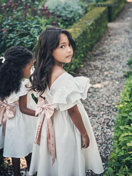 Angel & Rocket White/Pink Taffeta Ruffle Bow Sylvie Dress (A99014) | 4,206 UAH - 4,806 UAH