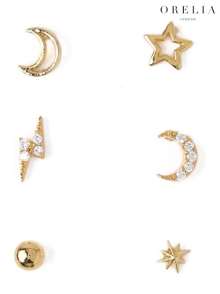 Orelia London 18k Gold Plated Celestial Stud 6 Pack Ear Party Earrings (A99985) | kr413