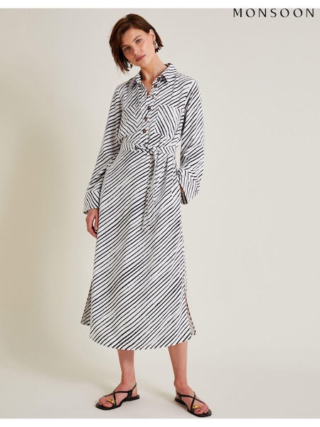 Monsoon Black Sabitha Stripe Midi Shirt Dress (AA0016) | €39