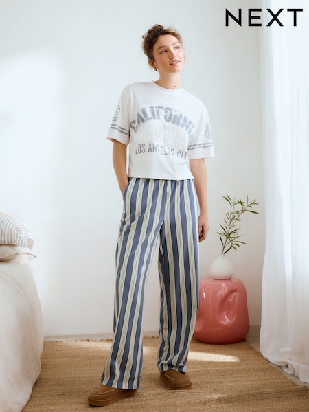 Blue Green Stripe 100% Cotton Short Sleeve Pyjamas (AA0035) | €32