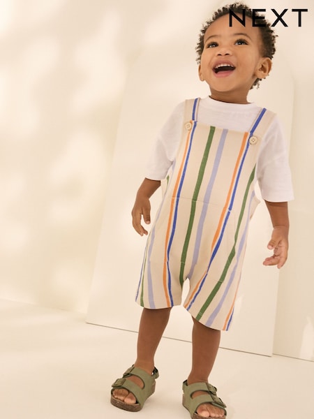 Hiekanvärinen Pastel Raita - 100% Cotton 100% Cotton Jersey Dungarees (3mths-7yrs) (AA0046) | €23 - €30