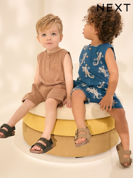 Blaugrün bedruckt/Braun - 100% Cotton Rompers 2 Pack (3mths-7yrs) (AA0047) | 31 € - 37 €