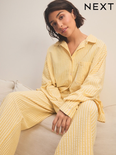 Yellow Textured Button Through Pyjamas (AA0100) | R$ 330