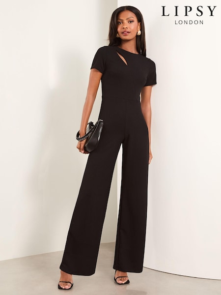Lipsy Black Splice Detail Short Sleeve Wide Leg Jumpsuit (AA0101) | INR 6,532