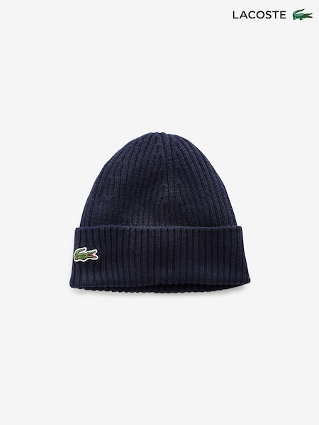 Azul - Lacoste Blue Soft Wool Ribbed Beanie (AA0133) | 64 €