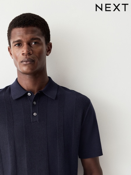 Navy Blue Regular Fit Cotton Rich Short Sleeve Knit Polo Shirt (AA0145) | INR 2,817