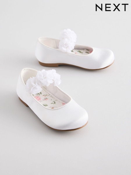 Weiß - Satin Flower Girl Occasion Corsage Mary Jane Shoes (AA0148) | 31 € - 36 €