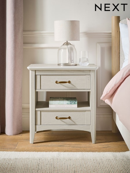 Grey Oakham Oak Effect 2 Drawer Wide Bedside Table (AA0165) | €275