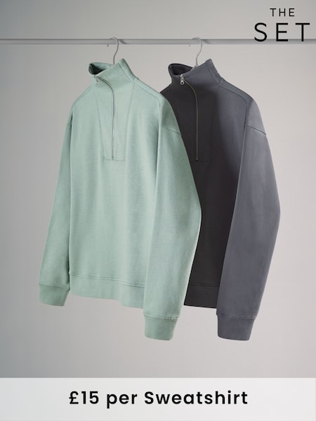 Liuskeenharmaa/Vihreä - The Set 2 Pack Half Zip Funnel Neck Sweatshirts (AA0234) | €32