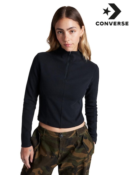 Converse Black Black Half Zip Long Sleeve Sweatshirt (AA0241) | ₪191