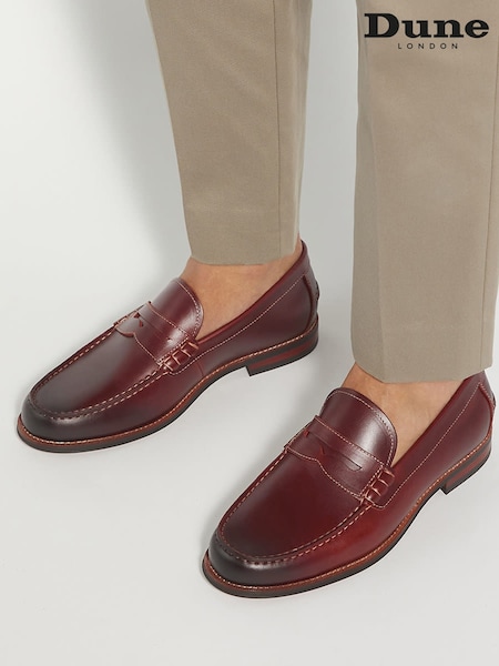 Dune London Burgundy Samson Penny Loafers (AA0255) | €86
